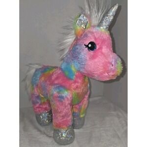 Build a Bear Workshop Rainbow Unicorn Plush 16" Tie-Dye BAB Holographic Hooves